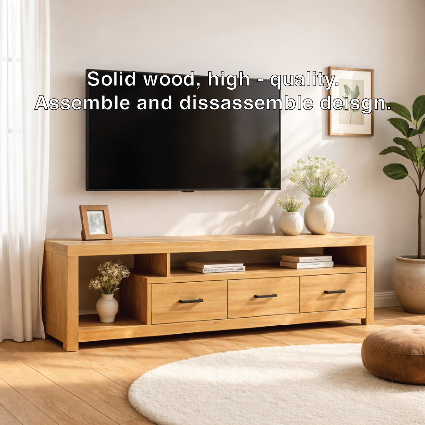Modern Wood TV Stand With Drawers and Open Shelf Long Media Console Entertainment Center Kitchnce