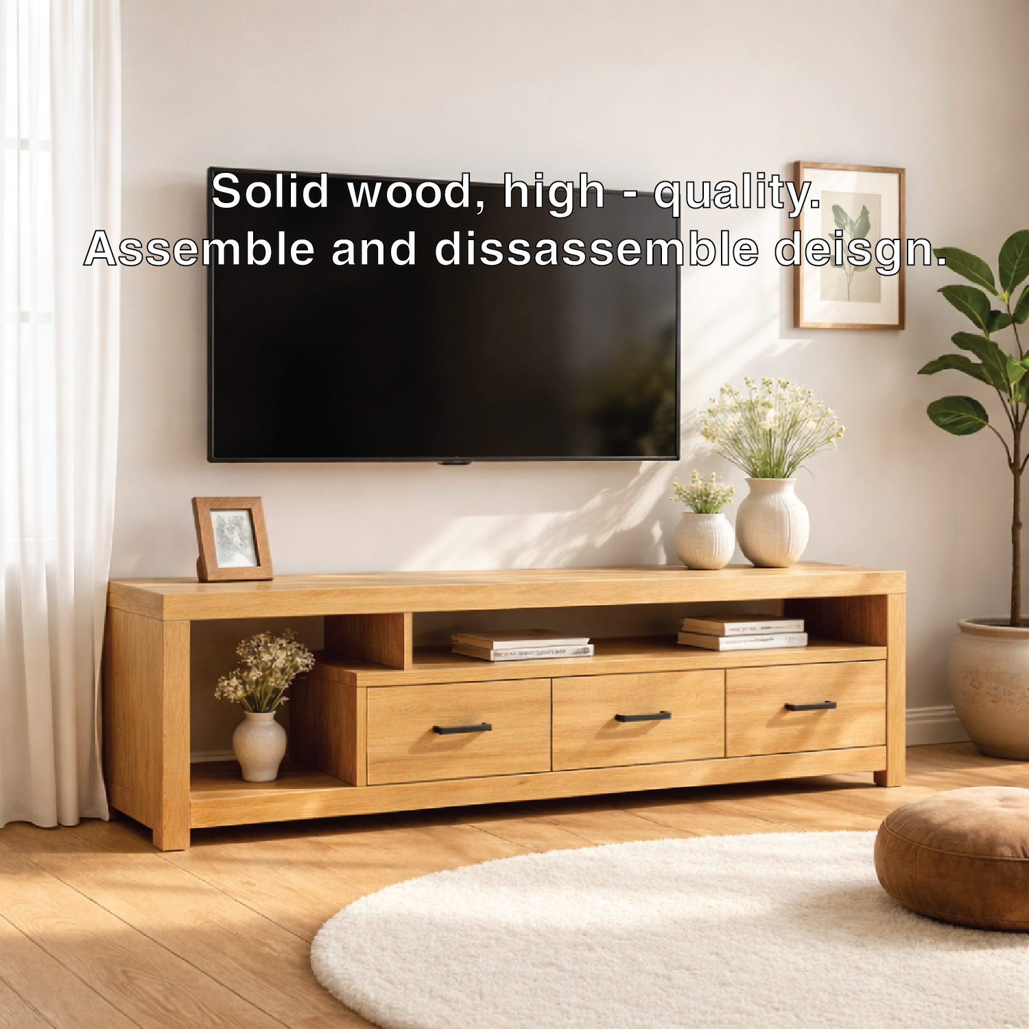Modern Wood TV Stand With Drawers and Open Shelf Long Media Console Entertainment Center Kitchnce