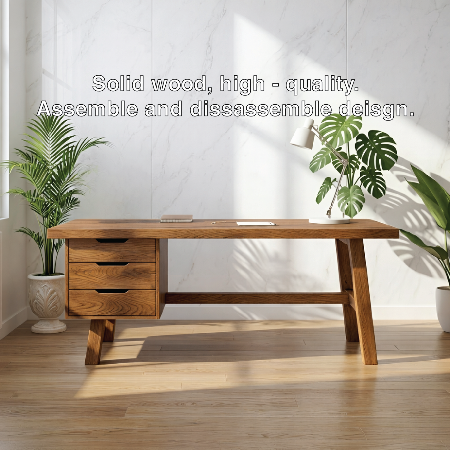 Modern Writing Desk with Drawers Minimal Home Office Desk Wooden Style Workstation Table