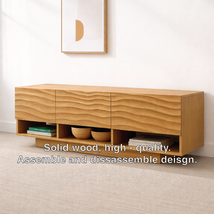 Modern Solid Wood Console Table, Minimalist Oak Media Console Cabinet with Storage Shelves Kitchnce