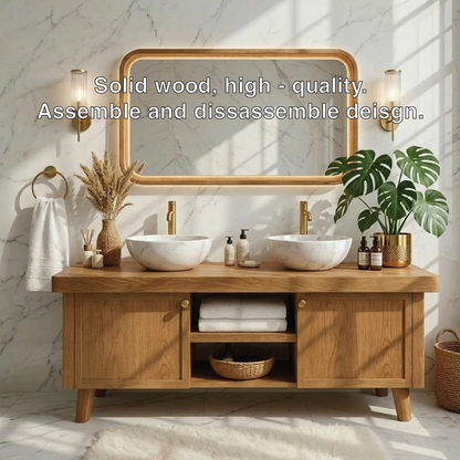 Stylish Wooden Double Sink Bathroom Vanity with Elegant Storage Kitchnce