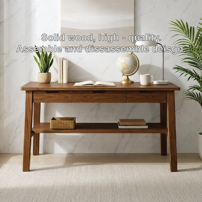 Mid-Century Modern Wood Desk with Drawers Storage Writing Desk Minimalist Home Office Table