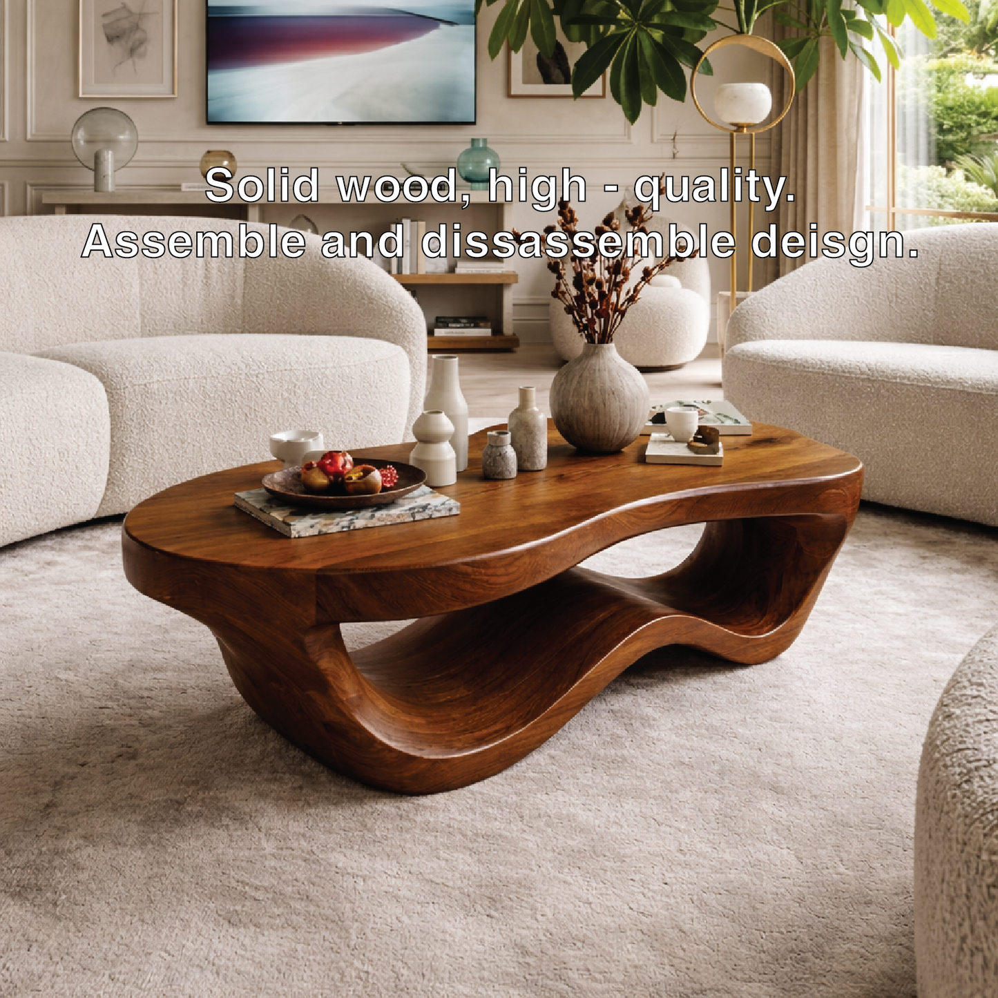 Modern Wooden Coffee Table with Elegant Curved Design