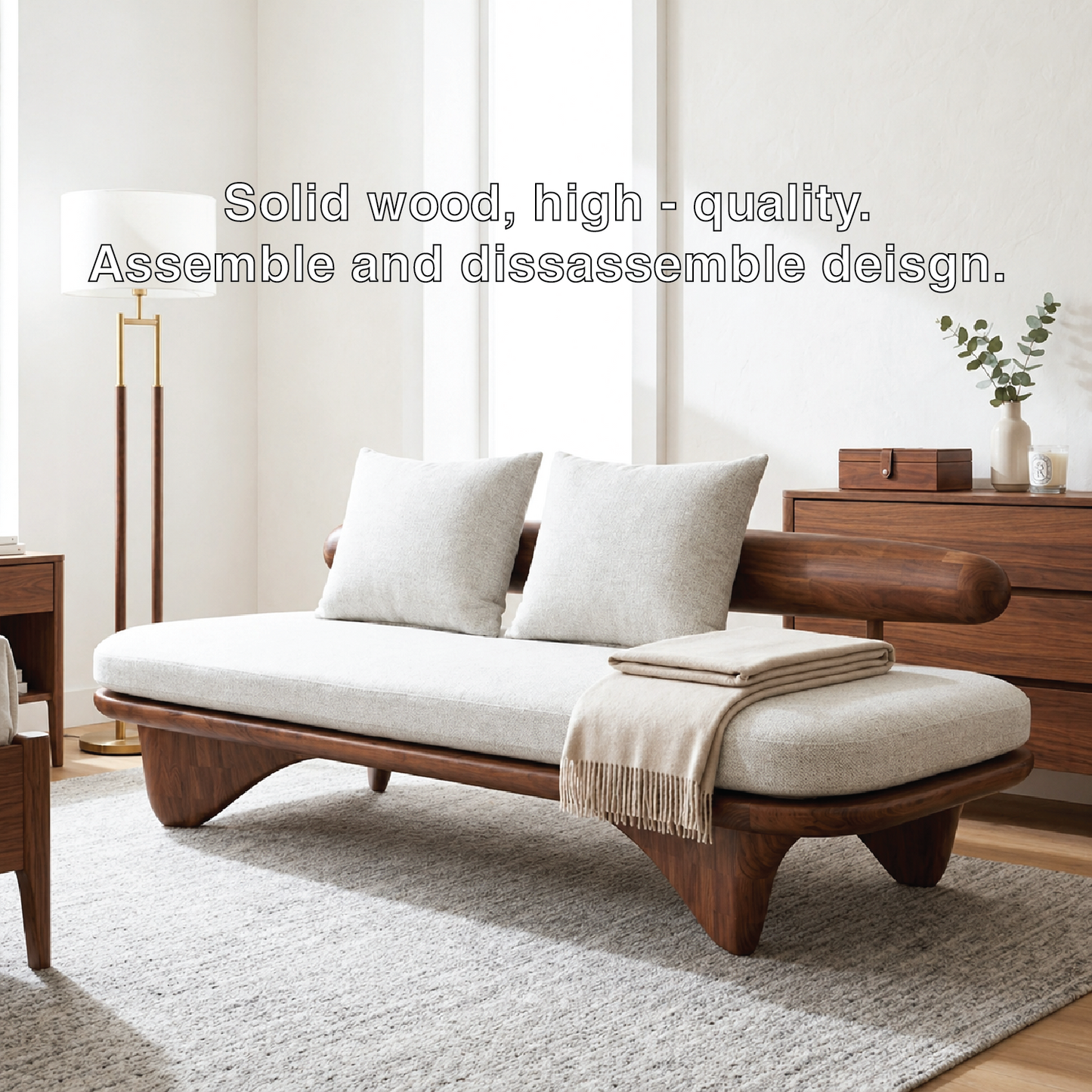 Modern Upholstered Daybed With Rounded Bolster Backrest, Pillows, Bedroom Lounge Bench