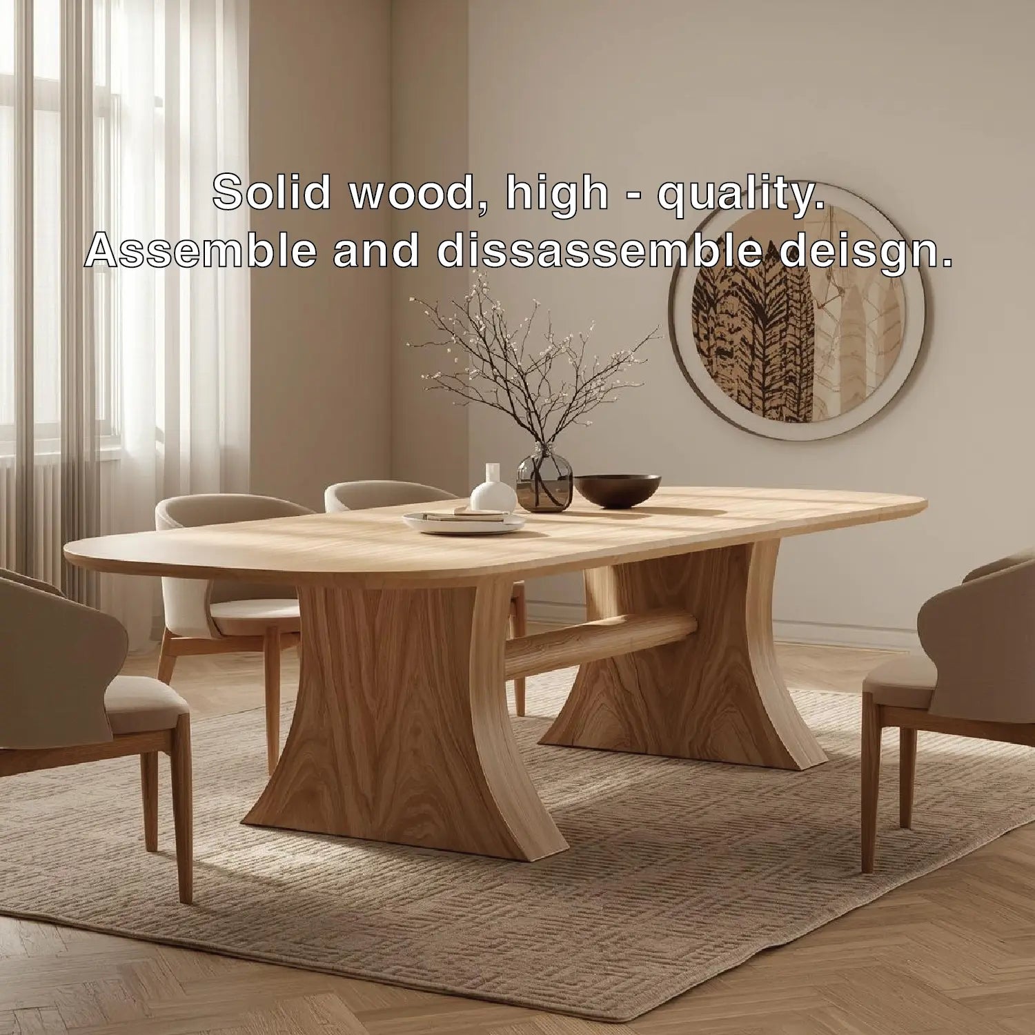 Modern Oval Dining Table Curved Pedestal Base Minimalist Dining Room Table for Home Kitchnce
