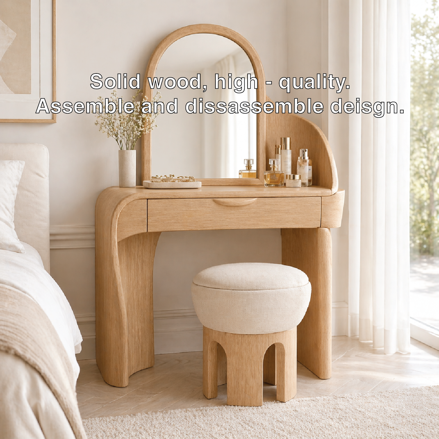 Minimalist Makeup Vanity Desk With Mirror Small Dressing Table Bedroom Space