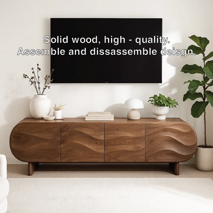 Modern Curved Wood TV Stand Long Media Console Storage Cabinet Low Profile Entertainment Center Kitchnce