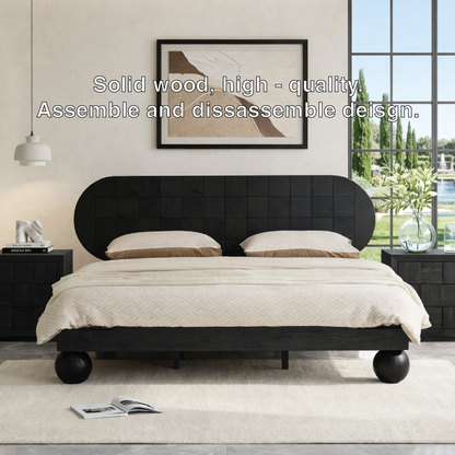 Mid Century Modern Bed Frame, Rounded Headboard Platform Bedroom Furniture