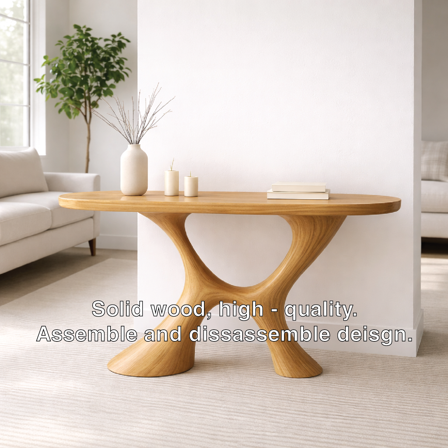 Modern Solid Wood Console Table, Sculptural Organic Base Entryway Hallway Oak Statement Furniture Kitchnce