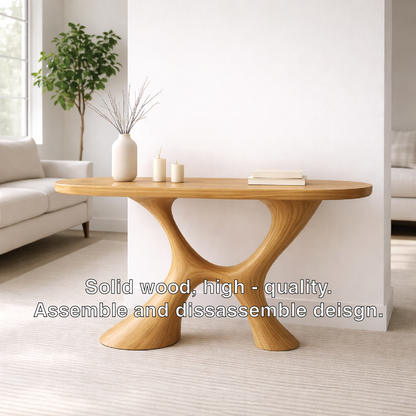Modern Solid Wood Console Table, Sculptural Organic Base Entryway Hallway Oak Statement Furniture Kitchnce