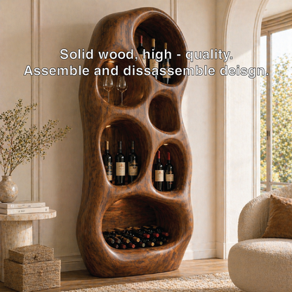 Sculptural Tall Wine Cabinet Freestanding Bottle Display Modern Bar Storage Shelf Unit