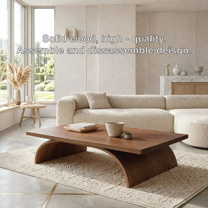 Modern Sculptural Coffee Table with Curved Base, Minimalist Living Room Centerpiece