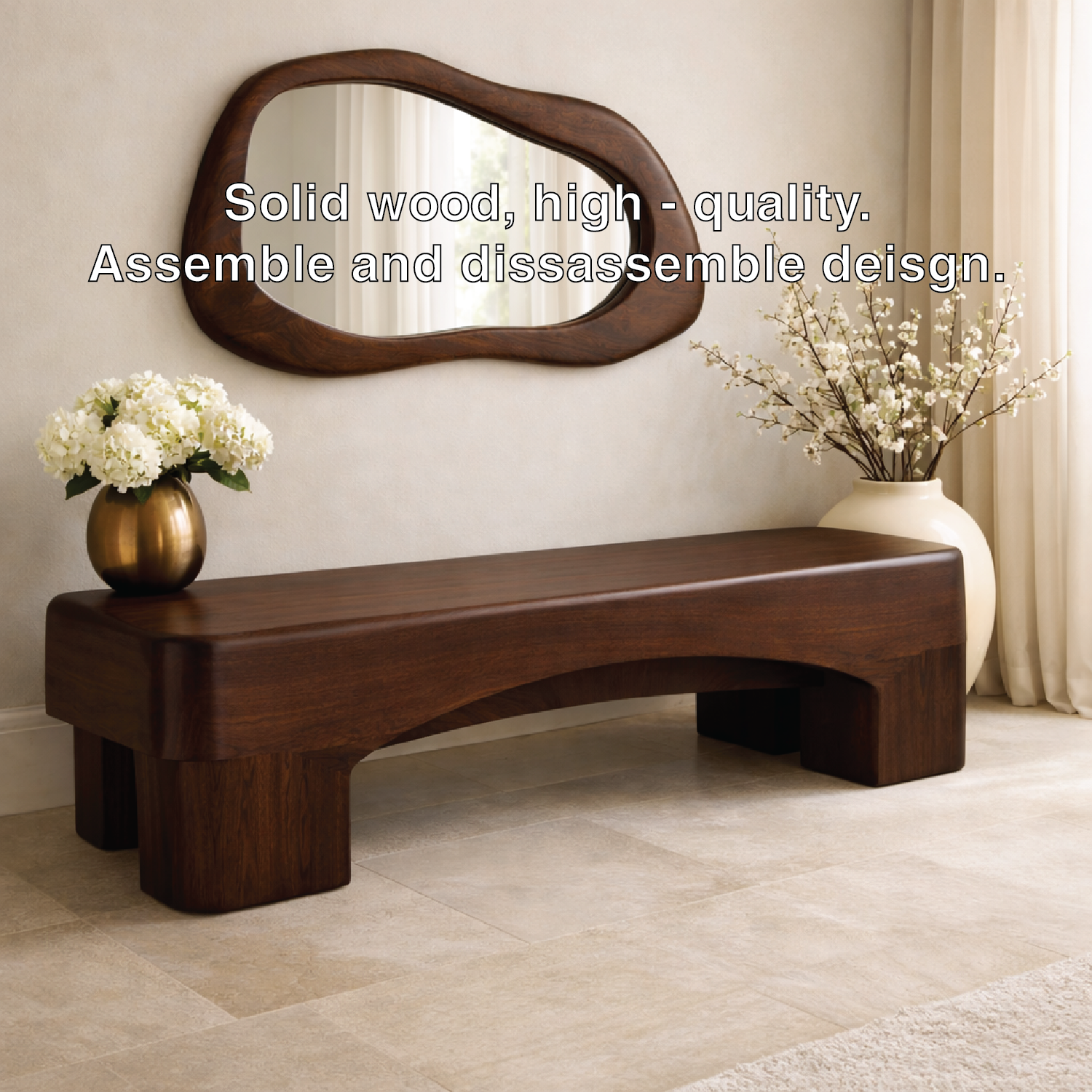 Modern Entryway Bench Curved Sculptural Hallway Seat Minimalist Statement Furniture