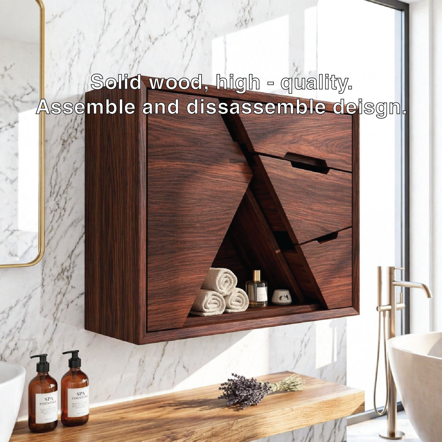 Geometric Floating Bathroom Cabinet, Modern Wall Mounted Vanity Storage Organizer