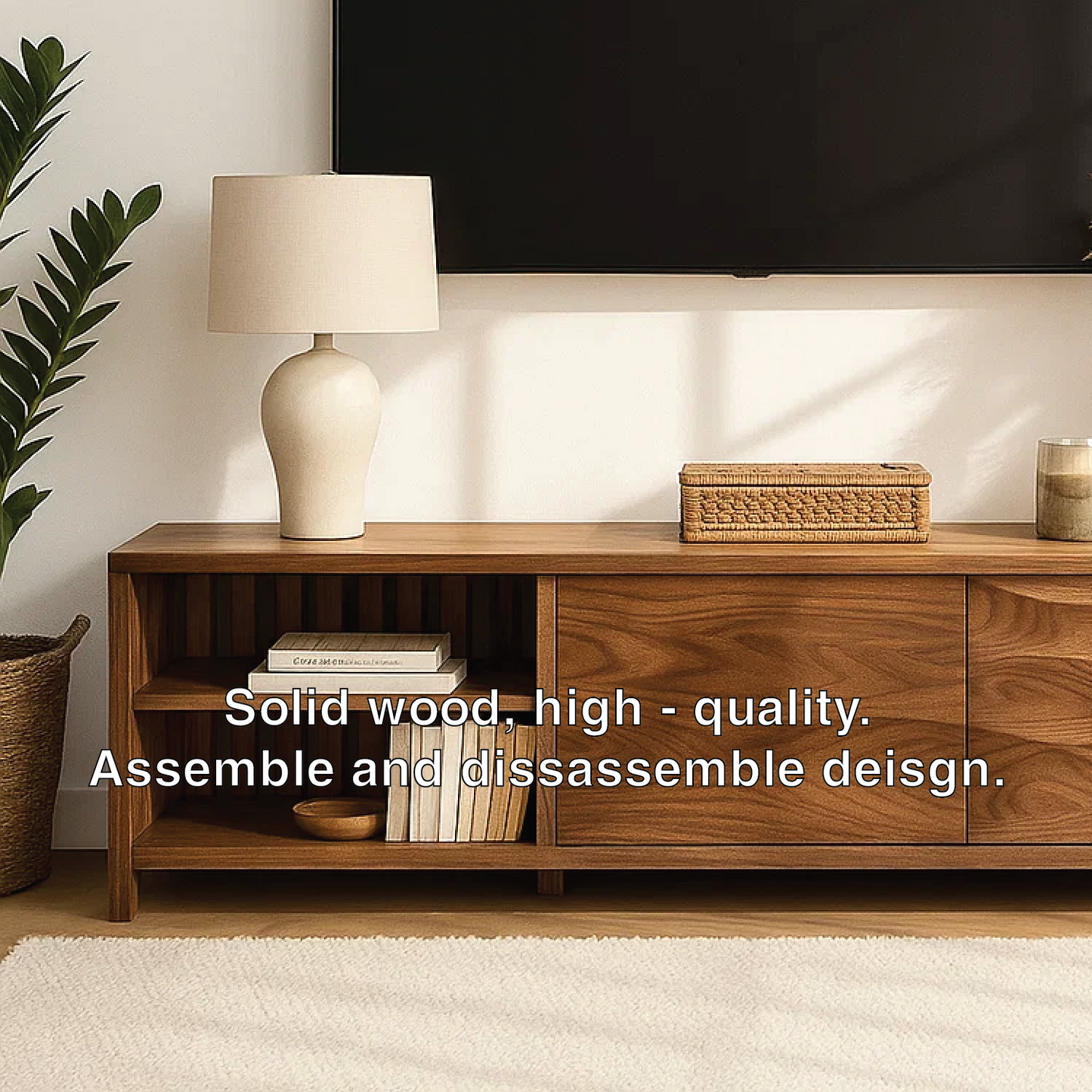 Modern Wood TV Stand With Cabinet and Open Shelf Long Media Console Entertainment Center Kitchnce