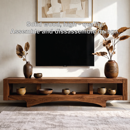 Solid Wood TV Stand with Open Shelf, Minimalist Low Profile Media Console