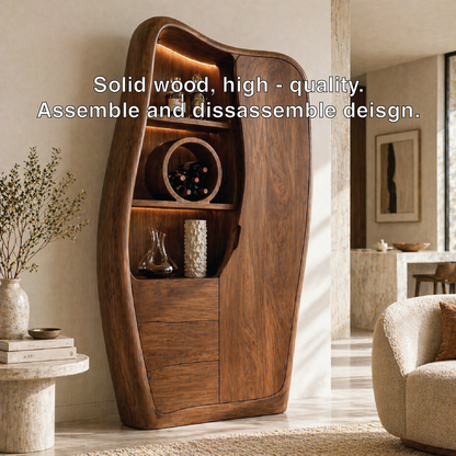 Sculptural Tall Bar Cabinet Wine Storage Display Shelves Freestanding Statement Piece