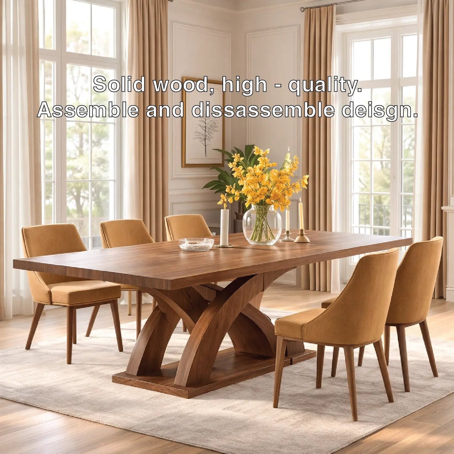 Modern Dining Table Sculptural Curved Base Large Wooden Dining Table for Home Kitchnce