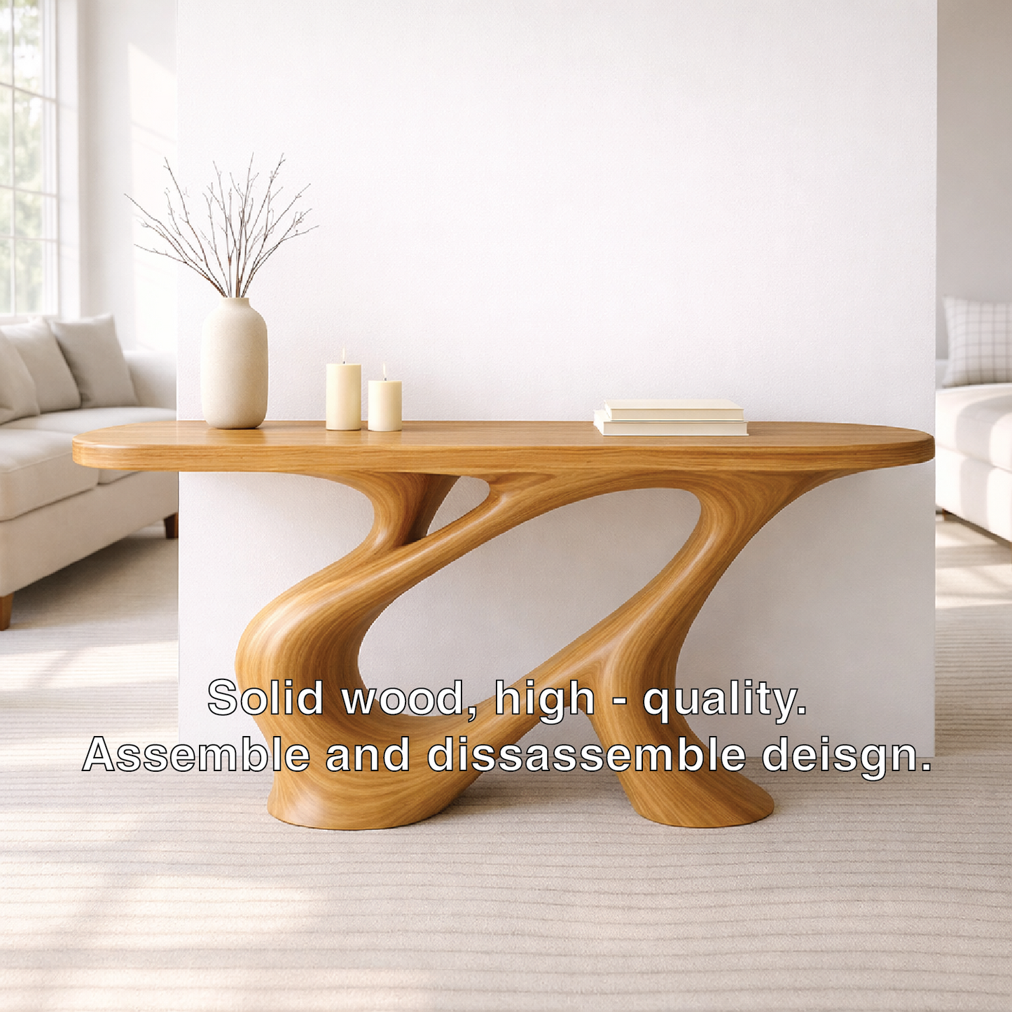 Modern Solid Wood Console Table, Sculptural Organic Base Walnut Entryway Hallway Statement Furniture Kitchnce