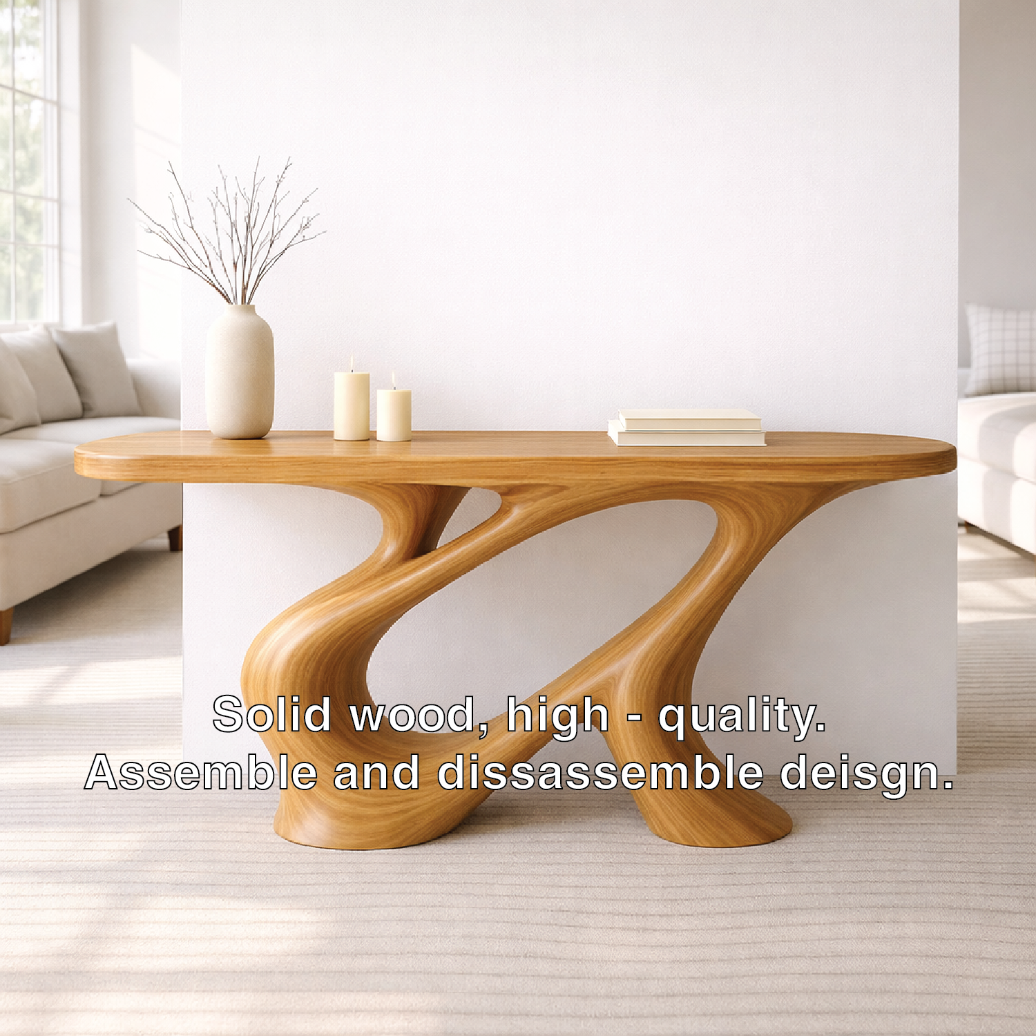 Modern Solid Wood Console Table, Sculptural Organic Base Walnut Entryway Hallway Statement Furniture Kitchnce