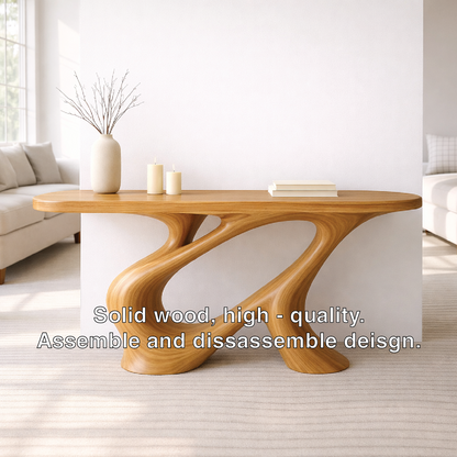 Modern Solid Wood Console Table, Sculptural Organic Base Walnut Entryway Hallway Statement Furniture Kitchnce