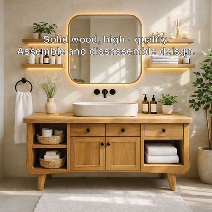 Modern Farmhouse Bathroom Vanity Cabinet With Drawers And Open Shelf Storage Kitchnce