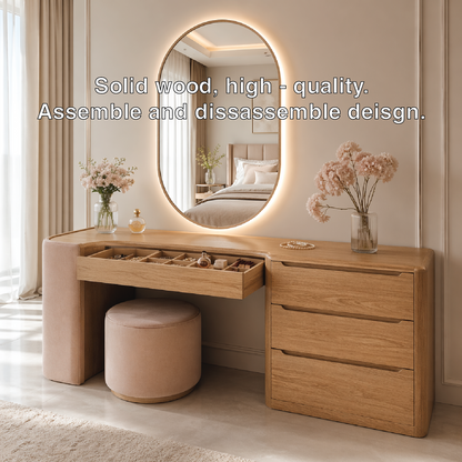 Modern Makeup Vanity Desk With LED Mirror Drawers Dressing Table Bedroom Storage Set