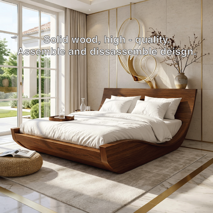 Modern Curved Platform Bed Frame, Luxury Minimalist Bedroom Furniture Design