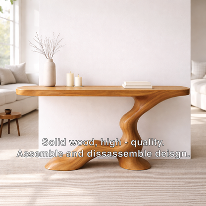 Modern Solid Wood Console Table, Sculptural Curved Base Entryway Hallway Walnut Statement Furniture Kitchnce