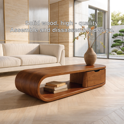 Modern Storage Coffee Table with Drawer and Open Shelf, Minimalist Living Room Table