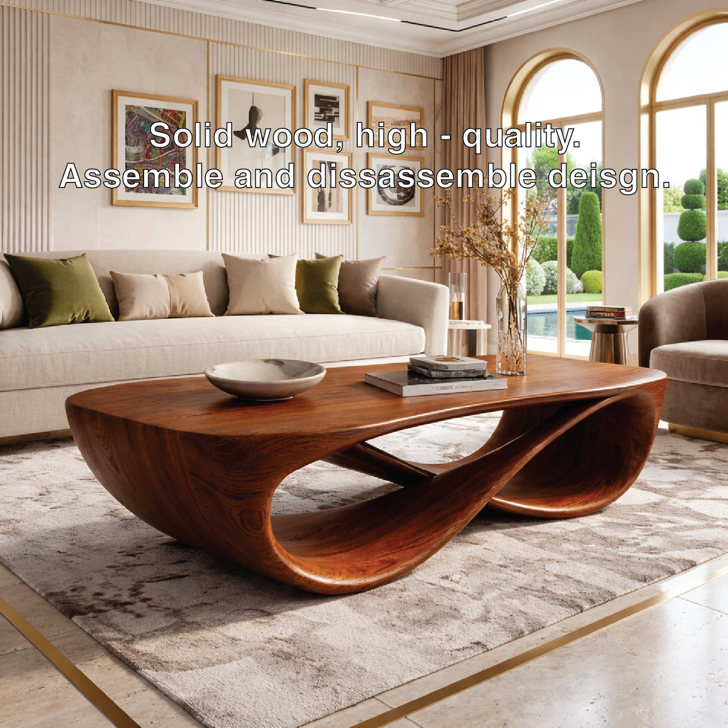 Elegant Wooden Coffee Table with Stylish Curved Design