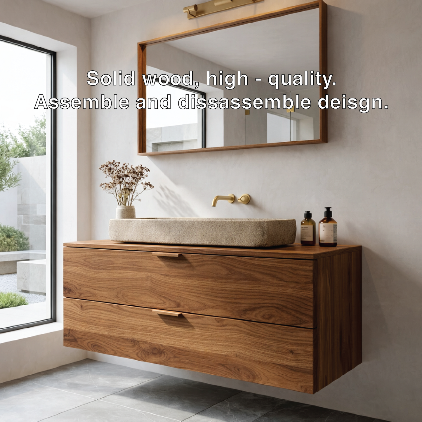 Modern Solid Wood Bathroom Vanity with Floating Drawers and Minimalist Design