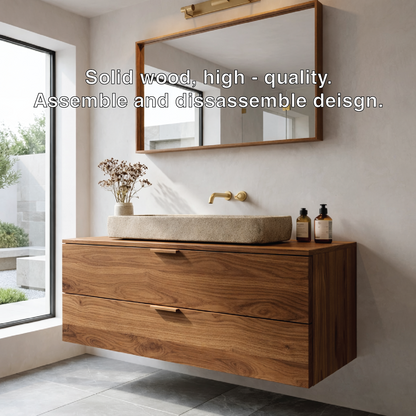 Modern Solid Wood Bathroom Vanity with Floating Drawers and Minimalist Design