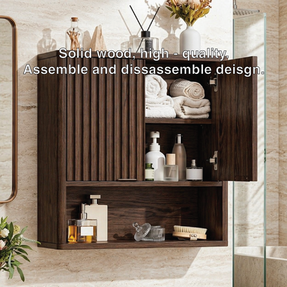 Floating Bathroom Cabinet, Modern Fluted Wall Mounted Vanity Storage Organizer Unit