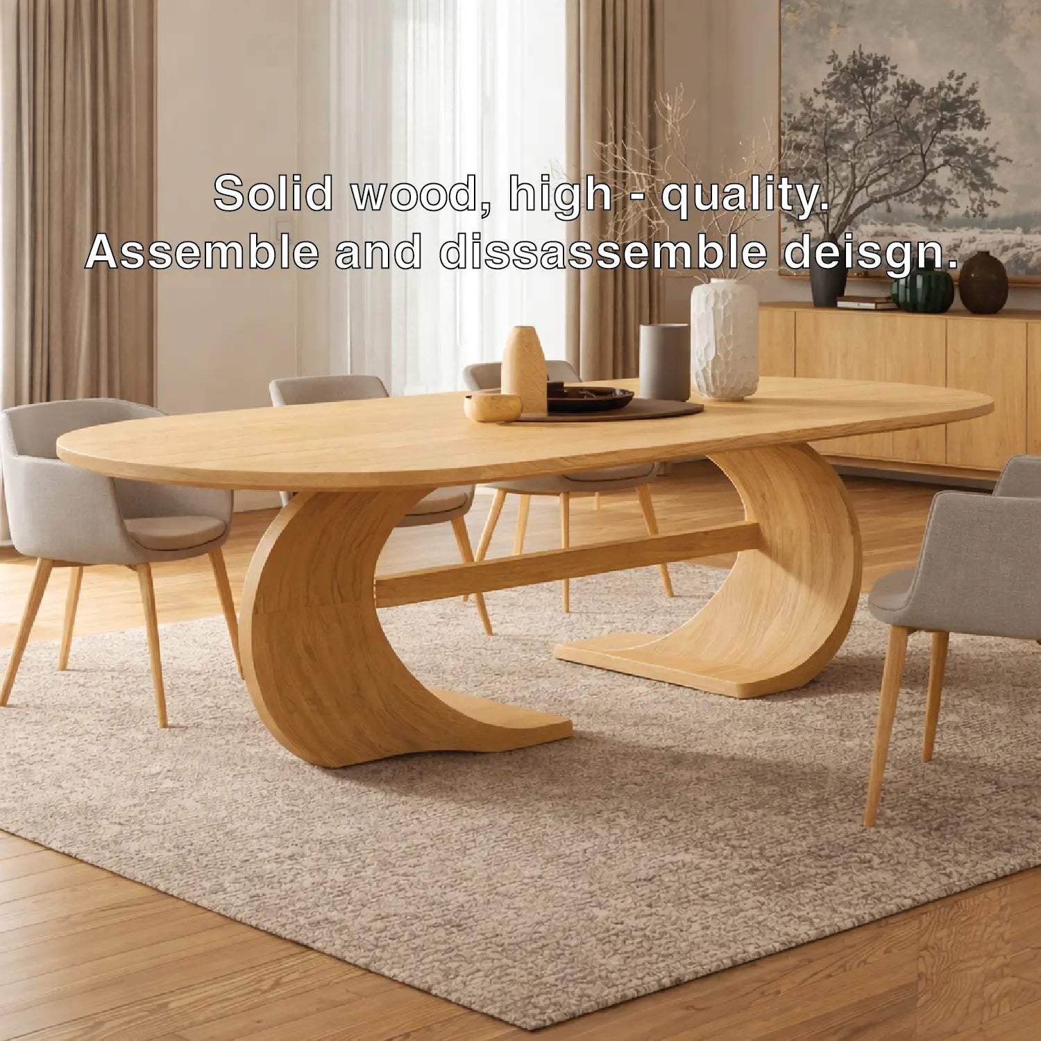 Modern Oval Dining Table Sculptural Curved Base Large Dining Table for Elegant Home Kitchnce