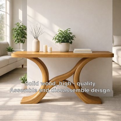 Modern Solid Wood Console Table, Sculptural Curved Base Entryway Hallway Statement Furniture Kitchnce