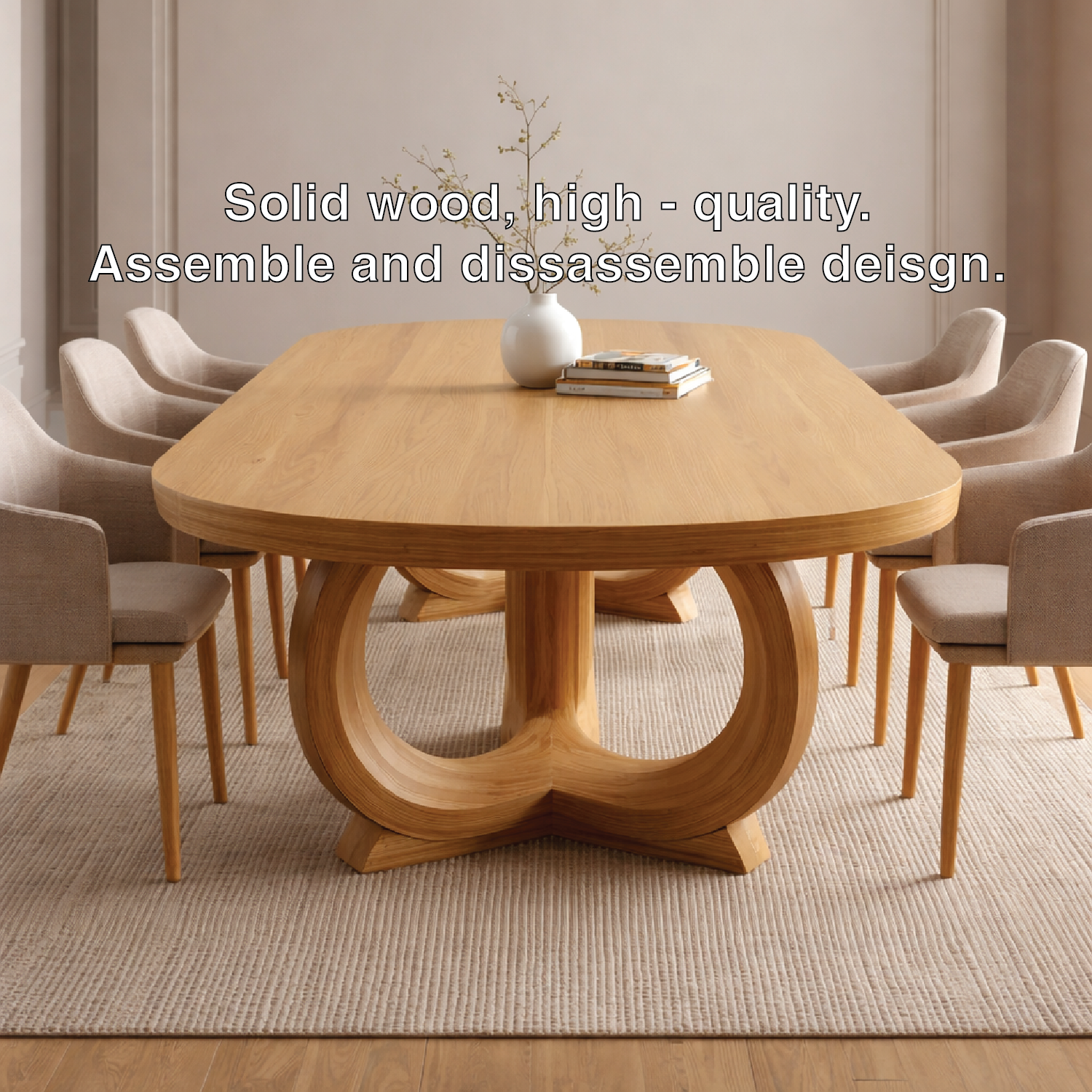 Modern Oval Dining Table Sculptural Double Loop Base Large Statement Dining Table