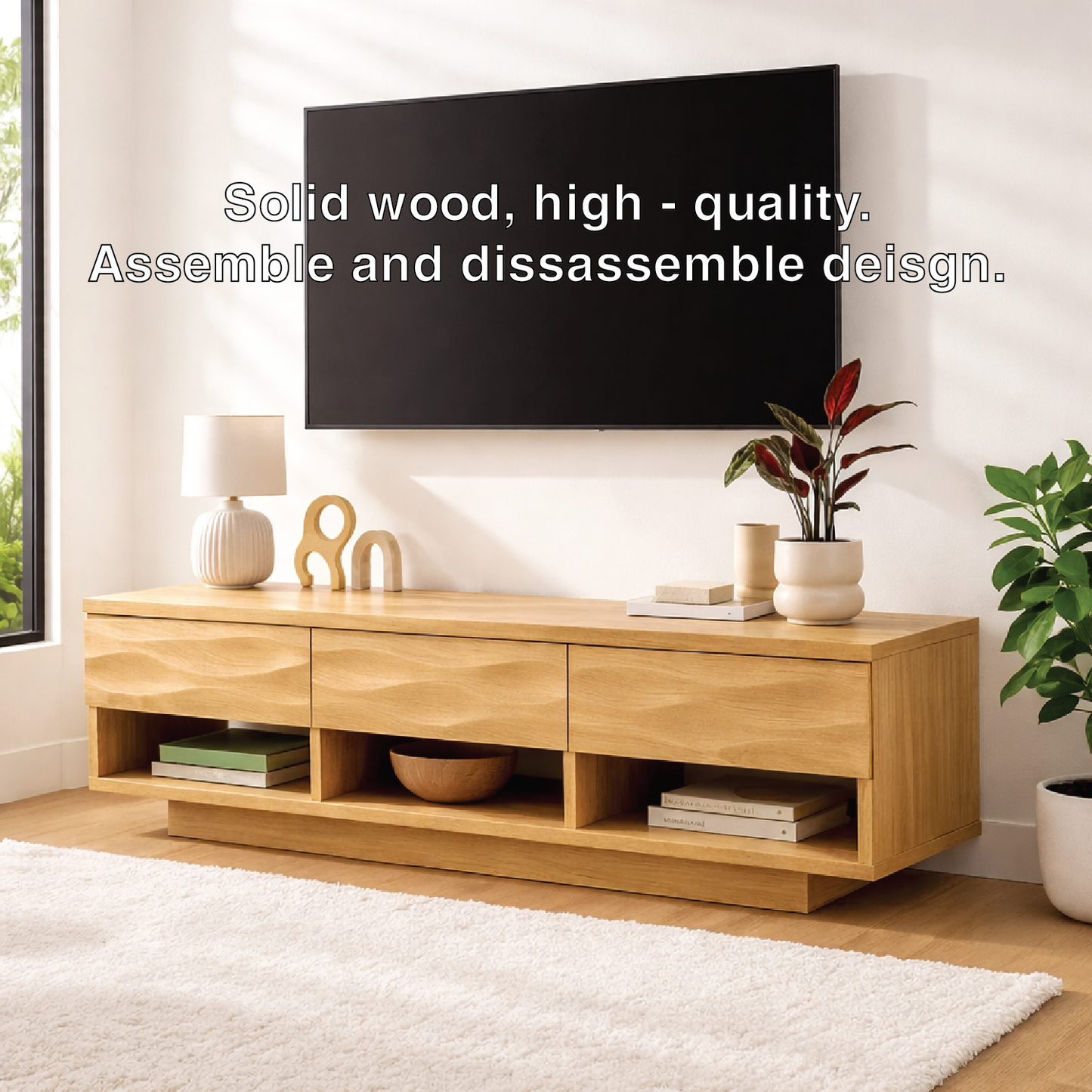 Handcrafted Solid Walnut TV Stand – Modern Wavy Drawer Media Console for Contemporary Homes Kitchnce