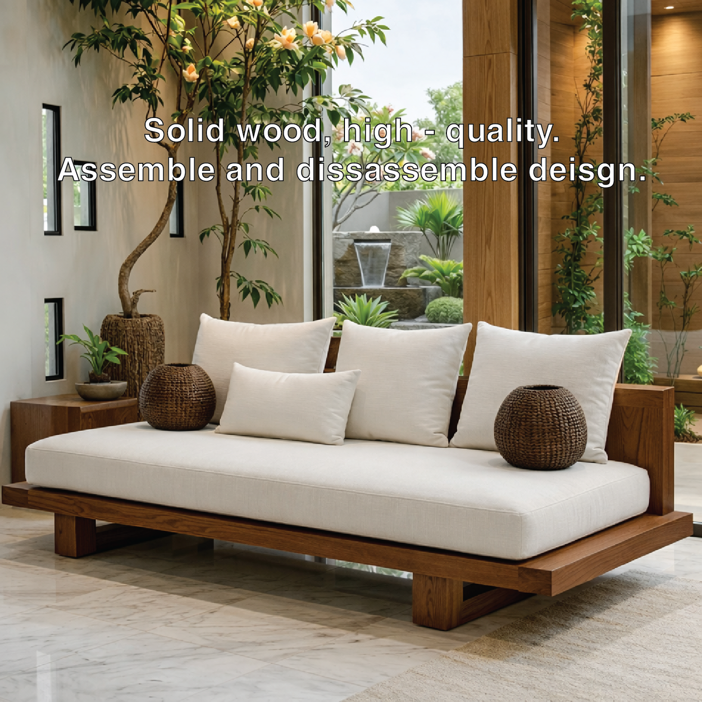 Modern Minimalist Solid Wood Daybed Sofa for Living Room