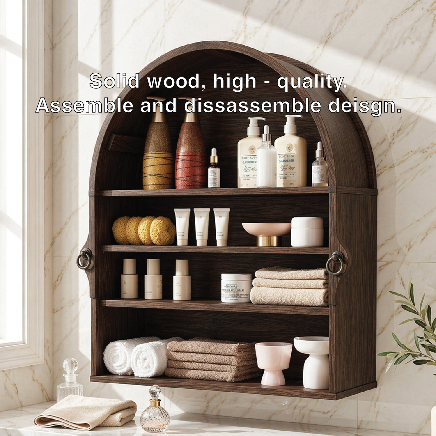 Arched Floating Bathroom Cabinet, Wall Mounted Vanity Shelf Storage Organizer Unit