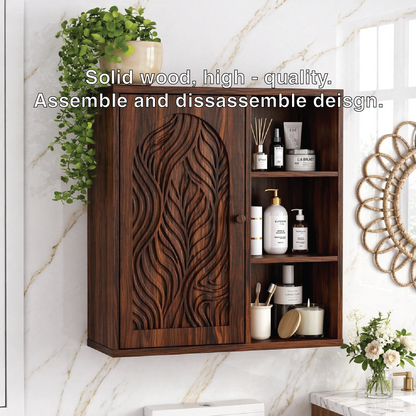 Floating Bathroom Cabinet, Modern Carved Wall Mounted Vanity Storage Organizer Unit