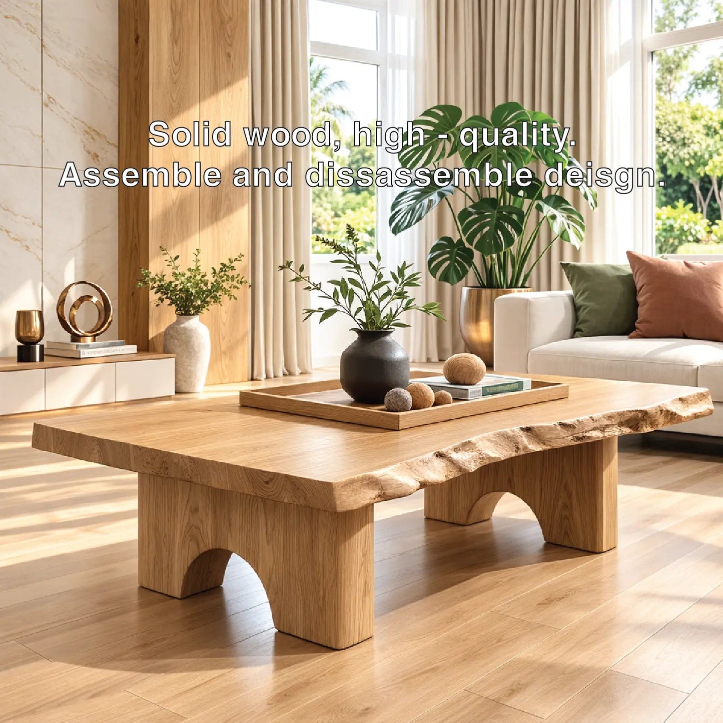 Unique Solid Wood Coffee Table with Artistic Design and Natural Finish Kitchnce