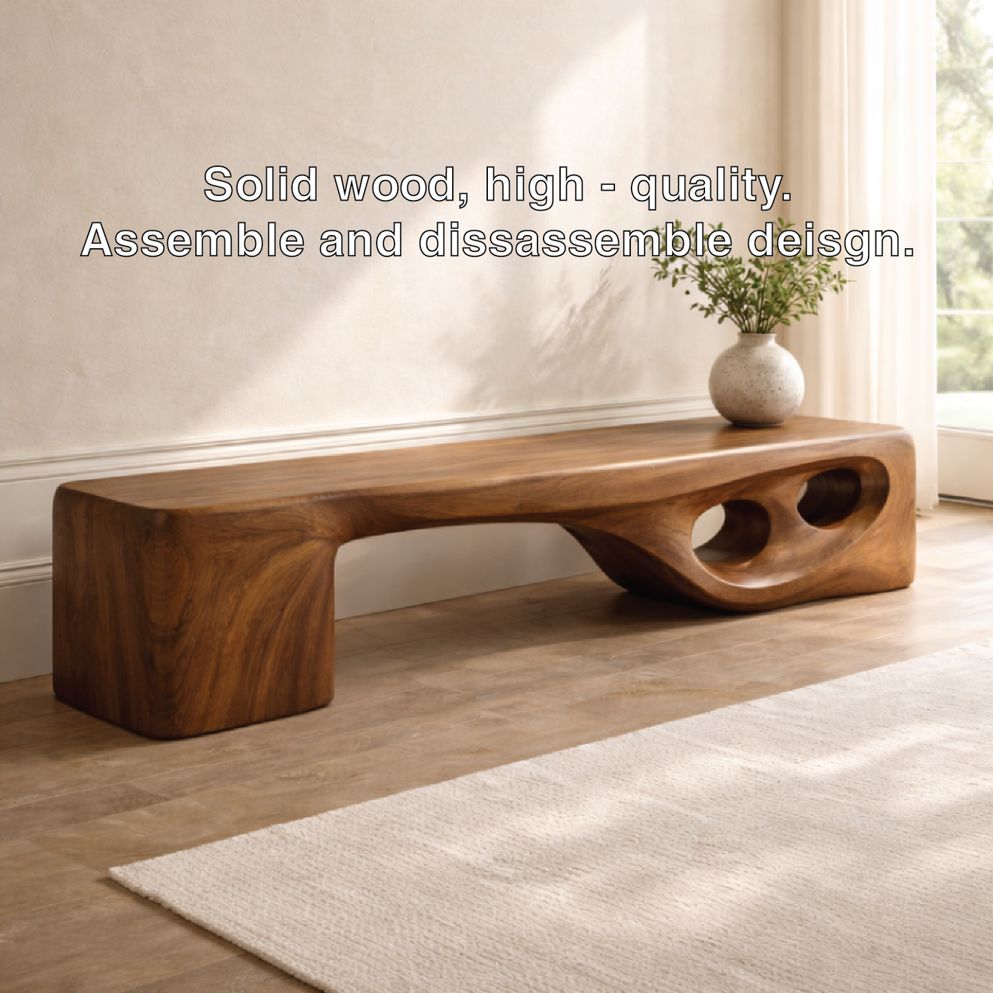 Modern Entryway Bench Sculptural Curved Hallway Seat Organic Statement Furniture