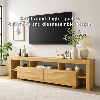 Modern Wave Front Wood TV Stand Long Media Console With Open Shelves Entertainment Center Kitchnce