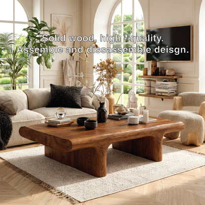 Unique Wooden Coffee Table with Sculptural Curved Design