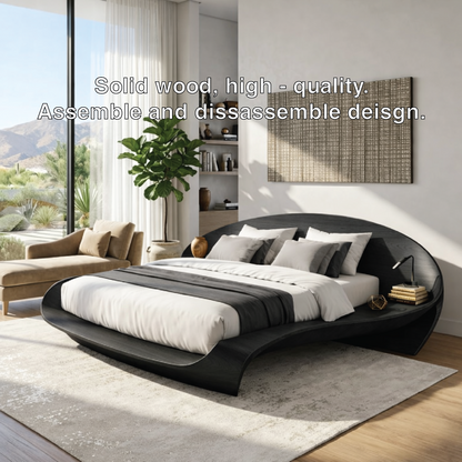 Modern Curved Platform Bed Frame, Sculptural Minimalist Bedroom Furniture