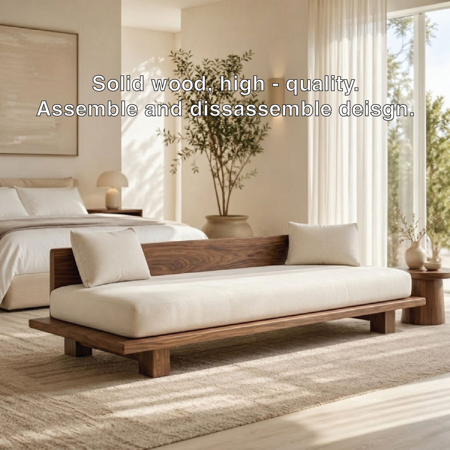 Modern Daybed Sofa with Backrest Minimal Upholstered Bench for Bedroom Decor