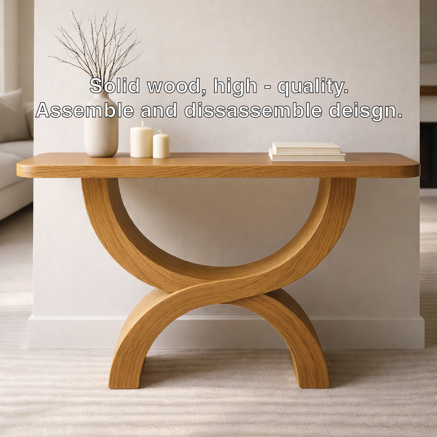Modern Solid Wood Console Table, Sculptural Arch Base Entryway Hallway Statement Furniture