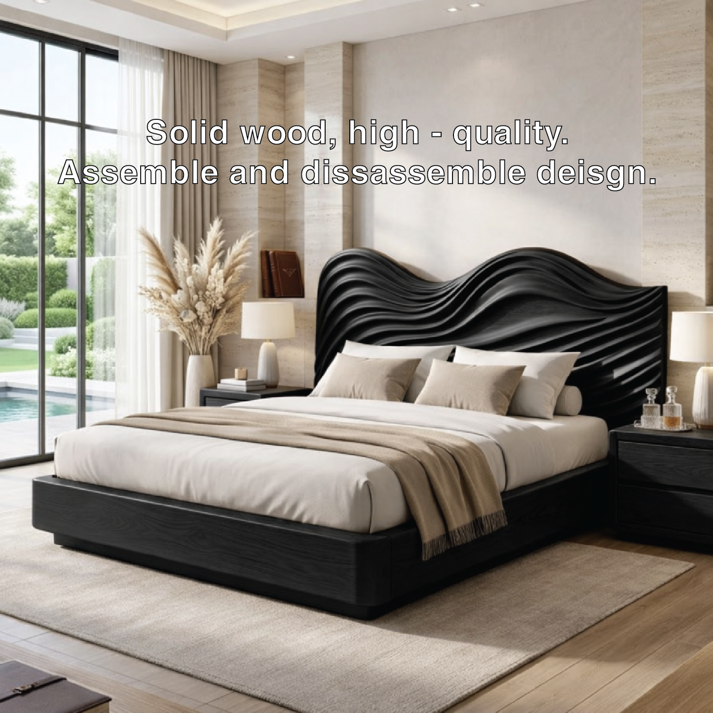Modern Wave Headboard Bed Frame, Luxury Platform Bedroom Furniture Design