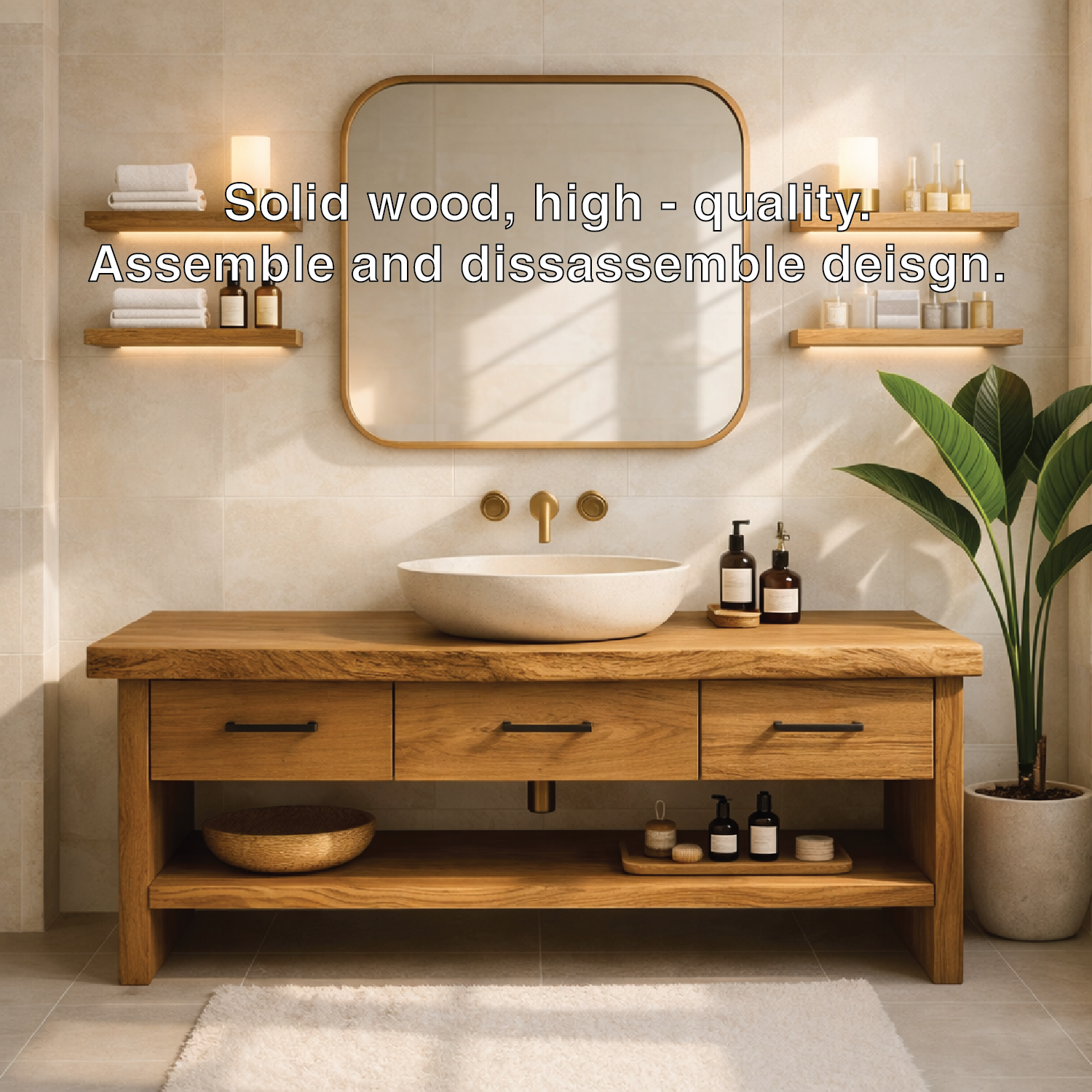 Modern Rustic Solid Wood Bathroom Vanity Cabinet With Drawers And Open Shelf Kitchnce